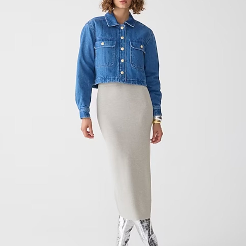 J.Crew sweater-knit skirt in semi shiny silver yarn NWT